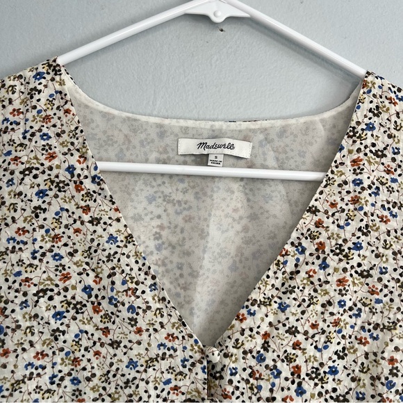 Madewell Silk V-Neck Peplum Popover Top Fieldwalk Floral Cottagecore Sz S Romant - Picture 6 of 14